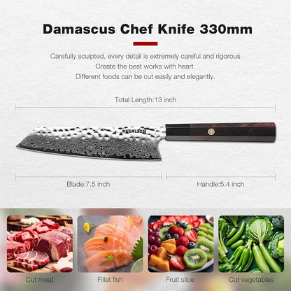 Kiritsuke Chef Knife 8 Inch, Hand-forged 67-Layer VG10 High Carbon Steel Japanese Damascus Chef Knife, Ultra Sharp Hammered Damascus Chef Knife with Octagonal Ebony Handle & Gift Box