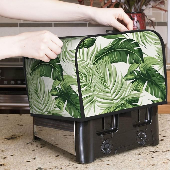 Botanical Tropical Leaf 4 Slice Toaster Cover, Dustproof, Waterproof, Polyester, Green