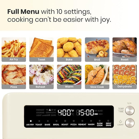 VAL CUCINA Retro 26.3 QT Infrared Heating Air Fryer Toaster Oven,Large Countertop Convection Oven 10-in-1 Combo, 6-Slice Toast, Enamel Baking Pan Easy Clean with Recipe Book, Almond Yellow Color