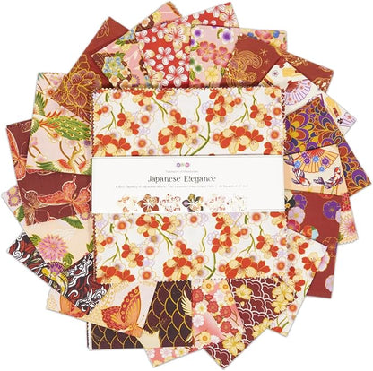 Soimoi 40Pcs 10" x 10" DIY Cotton Fabric Squares, 10" Layer Cake Squares Patchwork, Pre-Cut Quilt Charm Pack, DIY Sewing Quarters Bundle, Quilting Fabric Bundles- Japanese Elegance