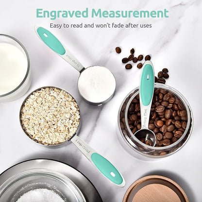 Measuring Cups and Spoons Set: U-Taste 18/8 Stainless Steel 10 Pieces Metal Stacking Kitchen Baking Cooking Food Measure Set 5 Cups 5 Spoons with Strengthened Weld Joints (Aqua Sky, Upgraded Version)