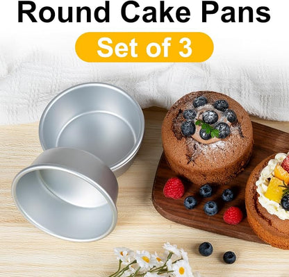 FrutPunch 4 Inch Cake Pan, Anodized Aluminum Baking Round Cake Pans Tins Bakeware, Mini Cake Pans for Birthday Wedding, Mirror Finish, Easy Releasing, Set of 3