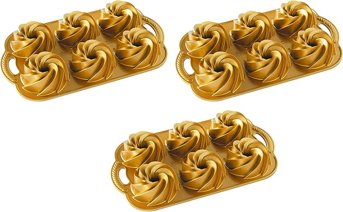Nordic Ware Heritage Bundtlette Cakes, One Size, Gold (Pack of 3)