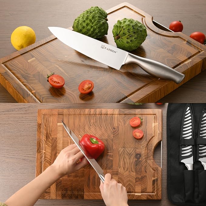 Knife Set Roll Bag, 8 Pieces German High Carbon Stainless Steel Chef Knives with Hollow Handle, with Portable Knife Roll Storage Bag, Blade Guards, Kitchen Shears for Outdoor Camping Travel