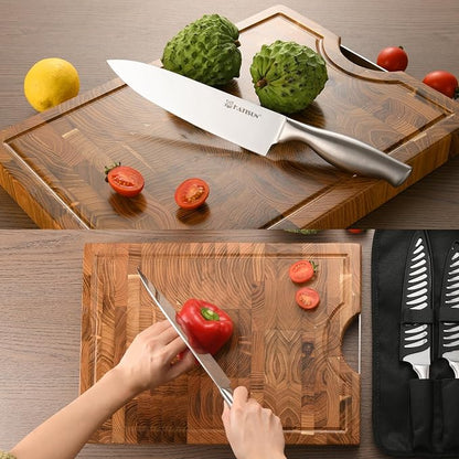Knife Set Roll Bag, 8 Pieces German High Carbon Stainless Steel Chef Knives with Hollow Handle, with Portable Knife Roll Storage Bag, Blade Guards, Kitchen Shears for Outdoor Camping Travel