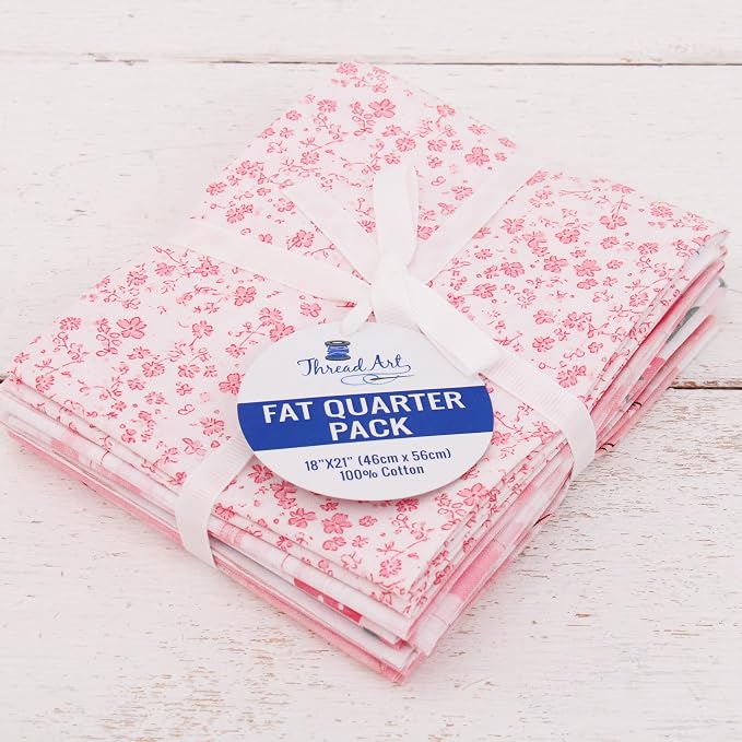 Threadart Exclusive 5 Fat Quarter Bundles - White and Pink Vintage Prints 100% Cotton Fabric - Premium 100% Cotton Quilting Fabric - No Duplicates - Full Size Fat Quarters 18"x21" - White and Pink