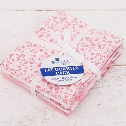 Threadart Exclusive 5 Fat Quarter Bundles - White and Pink Vintage Prints 100% Cotton Fabric - Premium 100% Cotton Quilting Fabric - No Duplicates - Full Size Fat Quarters 18"x21" - White and Pink