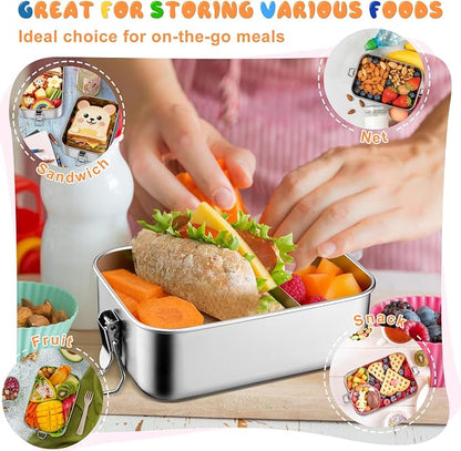 TeamFar Stainless Steel Bento Box, 2 Pack 28oz/850ml Metal Lunch Box with 3 Compartments for Adults Kids, Small Lunch Food Containers for School/Work/Meal Prep, Leak-Proof & Dishwasher Safe