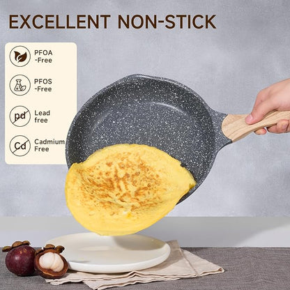 JEETEE Non Stick Frying Pan Set, Frying Pans Nonstick, Omelette Skillet with Soft Touch Handle, 3-Piece Cookware Set 8 Inch 9.5 Inch 11 Inch
