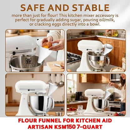 1 Pcs Flour Funnel for Kitchen Aid KSM 70 7 Quart Tilt-Head Stand Mixer, Anti-Spill Easy-Pour Plastic Powder Funnel (7QT)