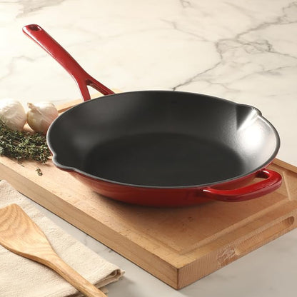Martha Stewart Gatwick 12” Enameled Cast Iron Skillet, PFAS-Free, Classic Red Exterior with Matte Black Enamel Interior, Rust Resistant, Oven Safe