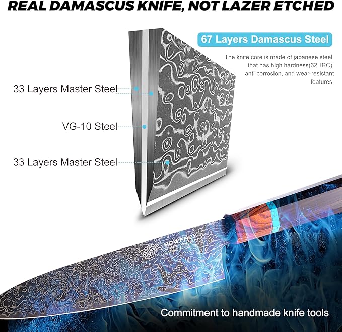 Damascus Chef Knife, 8 Inch 67-Layer Japanese Kitchen Knives Sharp High Carbon Stainless Steel with Ergonomic Pakkawood Handles, Elegant Gift Box Packaging for Home and Kitchen Birthday Dad Mom Gift