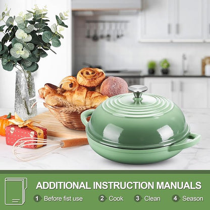 P&P CHEF Bread Dutch Oven for Sourdough, 5.5 Quart Enameled Cast Iron Dutch Oven Pot with Lid for Homemade Bread Baking, Easy to Clean & Even Heat, Pistachio Green
