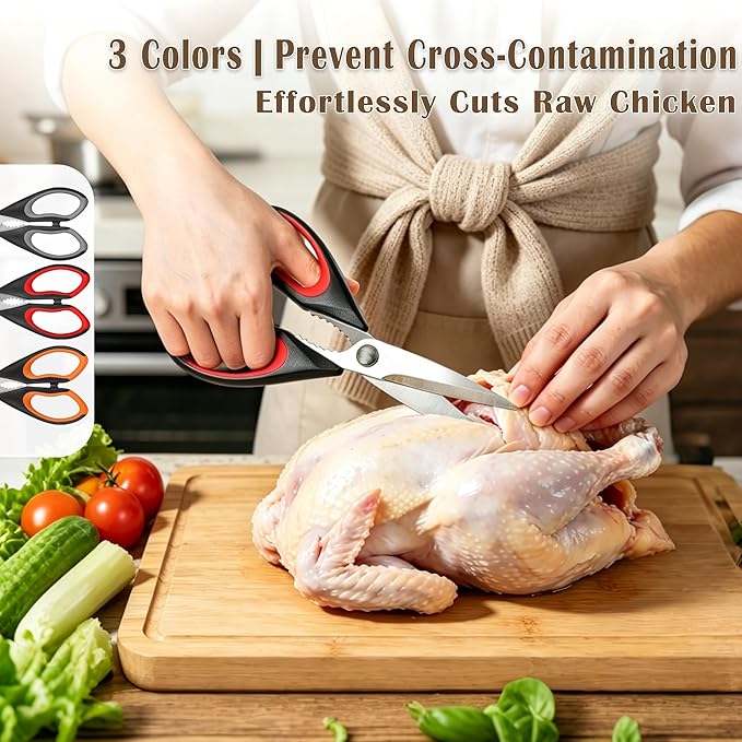 Kitchen Scissors All Purpose 3 Pack - Heavy Duty Stainless Steel Cooking Shears for Cutting Meat, Food, Fish, Poultry Multipurpose Sharp Sissors for Dishwasher Safe, with Blade Guards