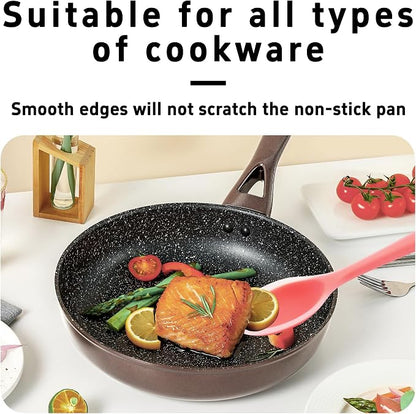 4Pcs Silicone Cooking Spoon, Heat-Resistant Nonstick Silicone Spoon for Stirring, Mixing, Cooking, Baking and Daily Use(Coral)