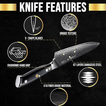 SliceElite Elite Series 8 Inch Chef Knife VG10 Damascus Steel Forged G10 Handle Sharp Kitchen Vegetable Meat Chopper Cutting Cooking Carving Precision Cleaver BBQ Fruit Professional Gift Blade Tool