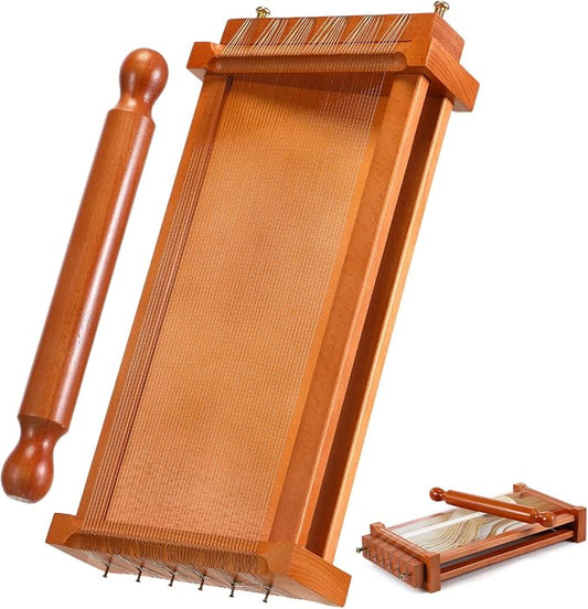 SiliFine Chitarra Cutter Italian Pasta with Rolling Pin Guitar Board Making Tool Pasta Machine for Spaghetti, Lasagna(Dark Wood Color,Wood)