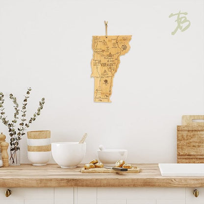 Totally Bamboo Destination Vermont State Shaped Serving and Cutting Board, Includes Hang Tie for Wall Display