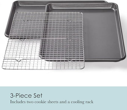 Chicago Metallic Professional Non-Stick Cookie and Jelly-Roll Pan Set with Cooling Rack, 17 by 12.25 Inches