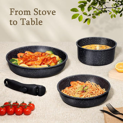 GiPP Ceramic Non Stick Pots and Pans Set,Nonstick Detachable Handle Cookware Sets,Healthy Non Toxic PFAS PFOA & PTFE Free, Dishwasher ＆Oven Safe, Induction Kitchen Pot and Pan, 8 Piece Grey