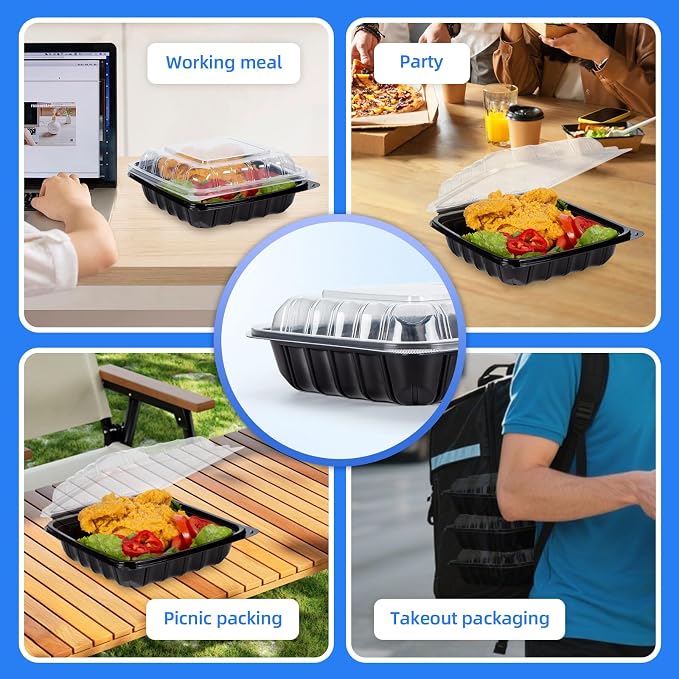 YANGRUI 25-Pack 34 oz 8" Clamshell Takeout Container Shrink-Wrapped No Wash | Steam-Resistant Anti-Fog Lid, Leakproof BPA-Free PP, Microwave Safe for Hot Soups, Restaurant To-Go & Branded Delivery