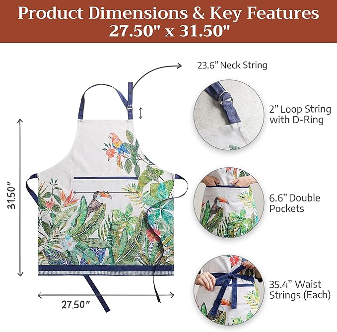 Maison d' Hermine 100% Cotton Apron for women with Pocket Kitchen Chef Apron for Men Cooking Spring Summer