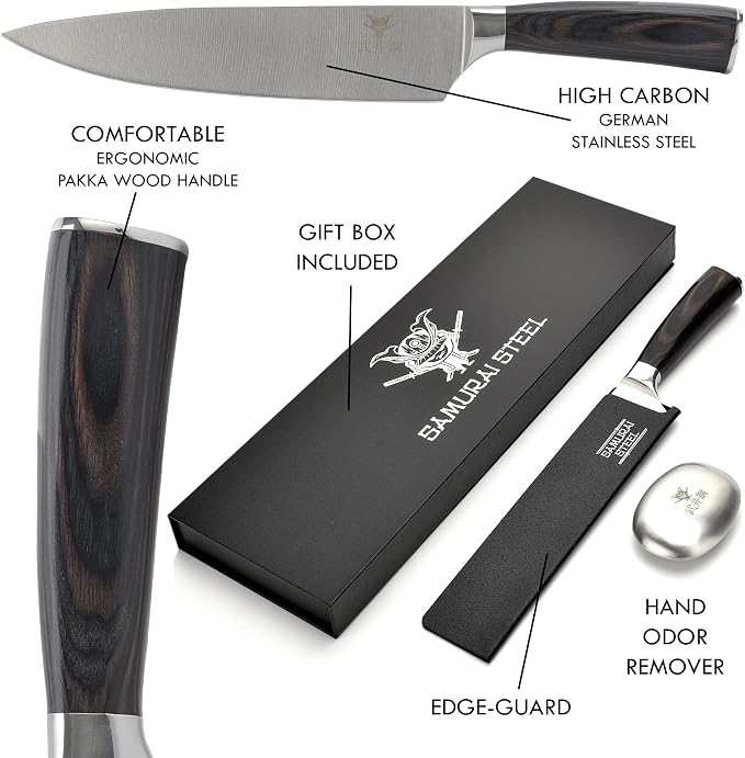 Professional 8" Chefs Kitchen Knife With Gift Box And Sheath - Razor Sharp And Well Balanced German Blade For All Purpose Cooking