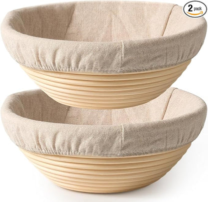 2 Pack Banneton Bread Proofing Baskets for Sourdough, 9 Inch Round Natural Rattan Proofing Basket for Dough Rising, Bread Proofing Bowl Sourdough Bread Baking Supplies for Home Bakers