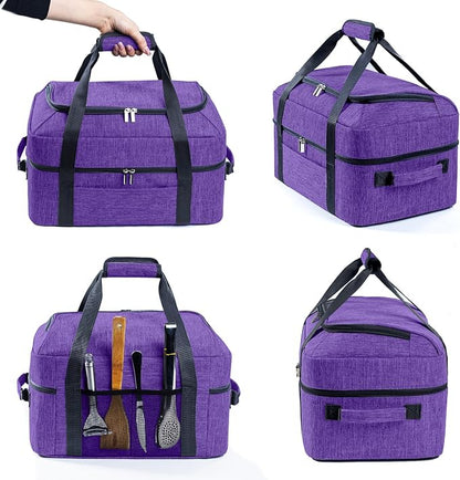 BAGSPRITE Double-Layer Slow Cooker Carrying Bag for 6-8 Quart CrockPot and Hamilton Beach Slow Cooker, Travel Bag with Lid Fastener for Crock-pot, Portable Carrier Case Slow Cooker Bag, Purple