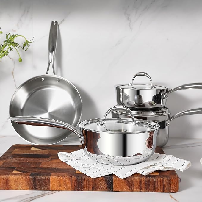 KEAWELL K3 Premium 2-Quart Tri-Ply Fully Clad Stainless Steel Saucepan with Lid, Induction & Oven Safe up to 600°F, Even Heating, Professional Cookware for All Stovetops (2-Qt)