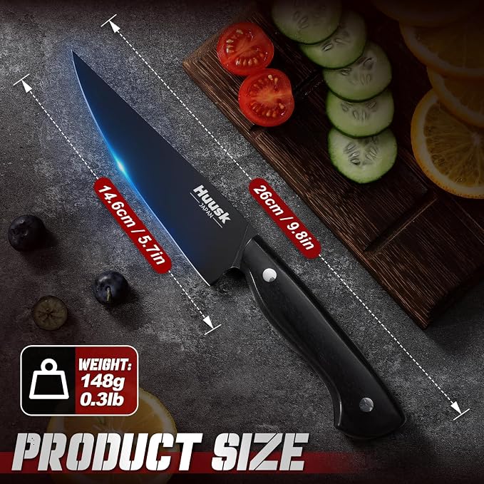 Huusk Japanese Kitchen Utility Knife 5.7in - Titanium Coating Blade Small Kitchen Knife, Sharp Mini Chef Knives for All Purpose, High Carbon Stainless Small Chef Knifes, Gifts Idea for Men