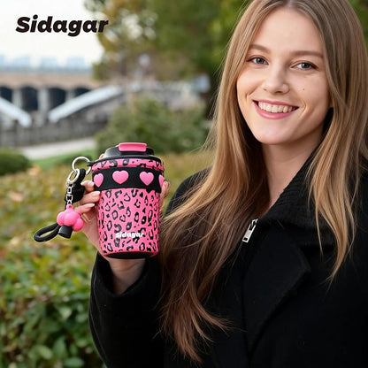 SDGA+ 12 oz Travel Coffee Mug Spill Proof Leak Proof, Stainless Steel Thermal Coffee Cup with Lid, Resuable Cup for Hot and Cold, Portable Tumbler for Women, Pink Leopard