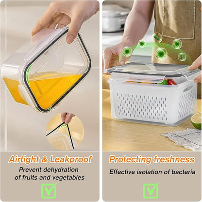 KUK 5 Pack Fruit Storage Containers for Fridge, Leakproof Food Containers with Removable Colander, Fruit Containers for Fridge BPA Free Produce Containers Keep Vegetables Berry Meat Fresh Longer (5)