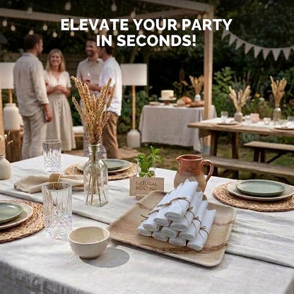 Prerolled Disposable Bamboo Cutlery Set – 25 Pack Pre Wrapped Silverware and Napkin Bundle with Forks, Knives, Spoons for Parties, Weddings, Events, and BBQ (Natural - Beige String)