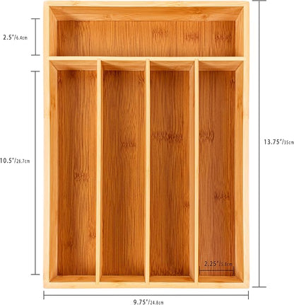 BergHOFF Bamboo Flatware Organizer 5-slot, 13.75" x 9.75", Natural, Fit in most kitchen drawer, great for spoons, forks, knives, scissors, peelers, chef tools
