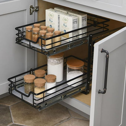 Household Essentials Matte Black Steel Dual Slide Organizer with Plastic Details