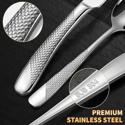 Lemeya 20-Piece Hammered Silverware Set for 4,18/10 Stainless Steel Flatware Set with Serrated Forged Knives,Heavy Duty Cutlery Set for Home & Party Restaurant,Mirror Polished, Dishwasher Safe