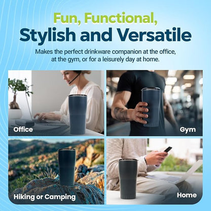 Silver Buffalo Double Walled Vacuum Insulated Stainless Steel Tumbler With Easy Sip Lid Keeps Hot and Cold, Travel Coffee Mug Clear Lid, 20 Ounces, Matte Gray