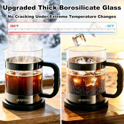 QUQIYSO French Press Coffee Maker – 304 Stainless Steel Filter, 2.8mm Thick Heat-Resistant Borosilicate Glass, Easy to Clean, Large Coffee Press for Home, Office, Party, 51oz, Dark Pewter
