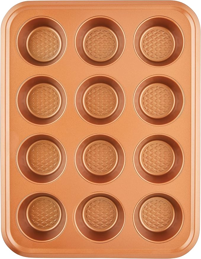 Ayesha Curry Kitchenware Nonstick Bakeware Set Includes Cookie Sheet, Loaf, Muffin Cake Pans, 5-Piece, Copper