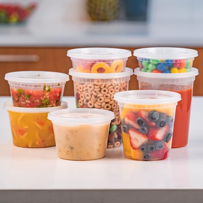 EDI [24 OZ, 25 Sets Plastic Deli Food Storage Containers with Airtight Lids | Microwave-, Freezer-, Dishwasher-Safe | BPA Free | Heavy-Duty | Meal Prep | Leakproof | Recyclable (Pack of 2)