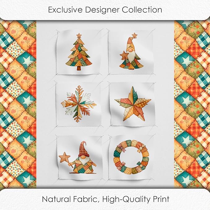 Patchwork Tree Cotton Fabric Panel – Six 10×10 inch Designs + Bonus 29.5×19.6 inch Patchwork Sheet, 100% Turkish Cotton 140 GSM