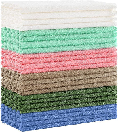Kitinjoy 24 Pack Kitchen Dish Cloths, Super Soft and Absorbent Dish Cloths, Coral Velvet Microfiber Cleaning Cloth (7" x 9", Tan/Sky Blue/Pink/Grass Green/Green/White)