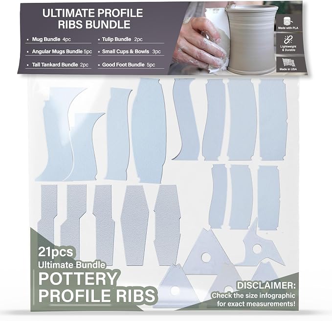 OUTPOST POTTERY Profile Ribs - Precision Pottery Rib Tools Made W/Durable PLA for Consistent Shapes, Floating Designs & Accurate Craft - Texture & Trimming Tools (Ultimate Bundle)