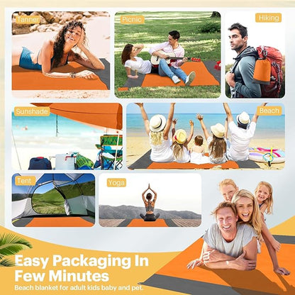 EASYFUN Beach Blanket Sandproof Oversized, 79''×83'' Extra Large Beach Mat, Portable Picnic Mat for Travel Camping Hiking, Lightweight Beach Essentials Family Water Resistant Mat
