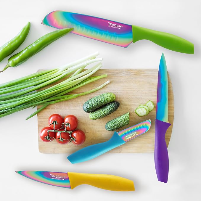 Hampton Forge Kitchen Essentials Kitchen Tools & Cutlery Collection, Kitchen Accessories & Cutlery, Rainbow Titanium Knife Set, 10-Piece