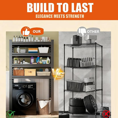 Height-Adjustable Bathroom & Laundry Storage Shelf, 3-Tier Metal Organizer Rack for Washer Dryer, Sturdy Shelving Unit for Bathroom Essentials, 63" H x 35.4" W x 13" D Inches