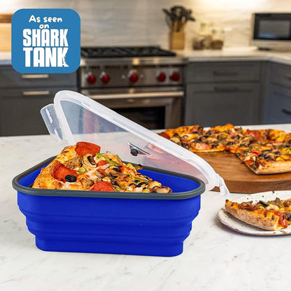 PIZZA PACK The Perfect Reusable Pizza Storage Container with 5 Microwavable Serving Trays - BPA-Free Adjustable Pizza Slice Container to Organize & Save Space, 2 Pack, Blue