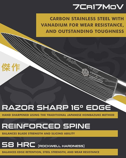 KESSAKU Chef Knife - 8 inch - Samurai Series - Razor Sharp Kitchen Knife - Forged 7Cr17MoV High Carbon Stainless Steel - Wood Handle with Blade Guard