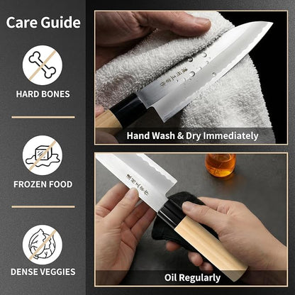 6.7 Inch Santoku Knife, Made in Japan, SK-5 High Carbon Steel Kasumi Japanese Chef Knife with Octagonal Natural Wood Handle, Kitchen Knife for Slicing Meat & Vegetables
